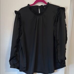 J.Crew Black Ruffle Sleeve Top